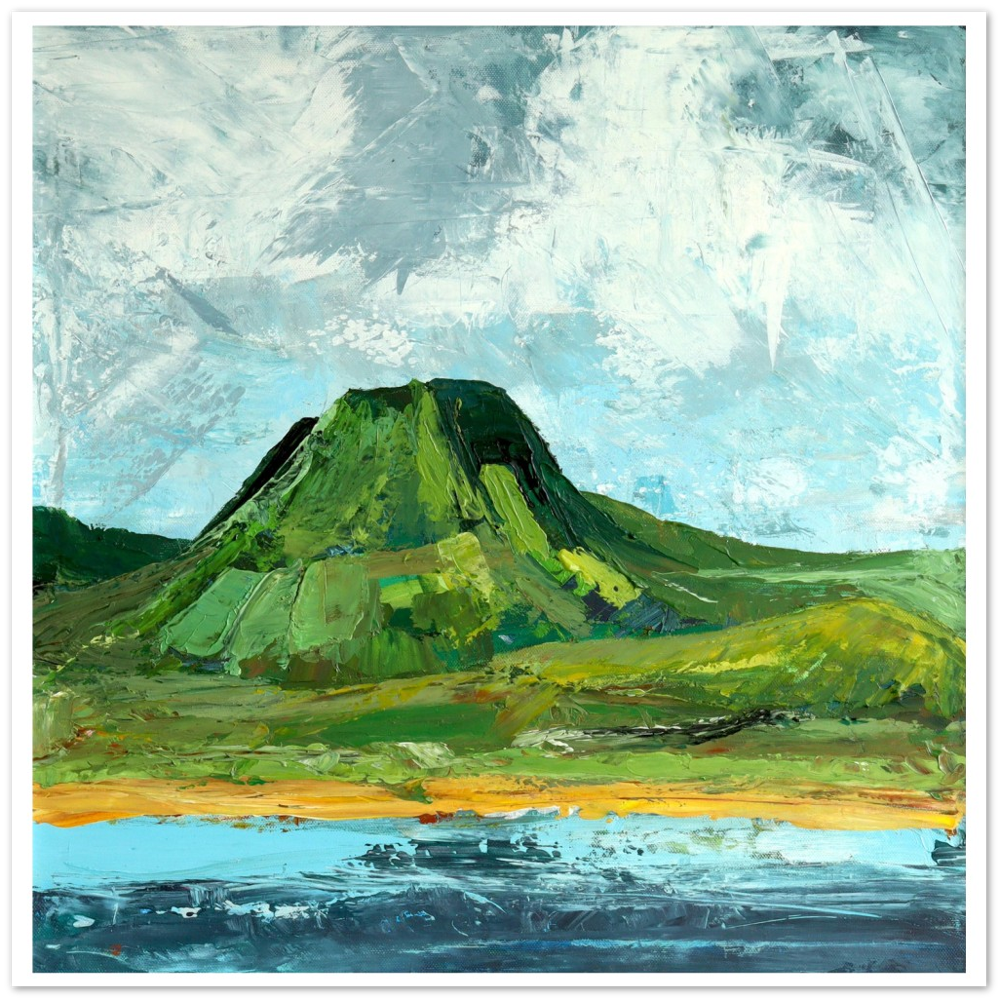 Semi-abstract painting of Lurig Mountain and Cushendall Beach, County Antrim, full artwork view