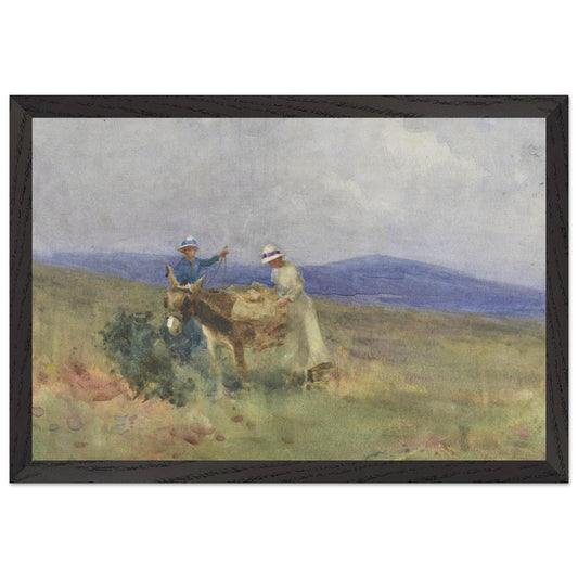 Framed 30x45 cm print of Unpacking the Picnic by Mildred Anne Butler in black frame