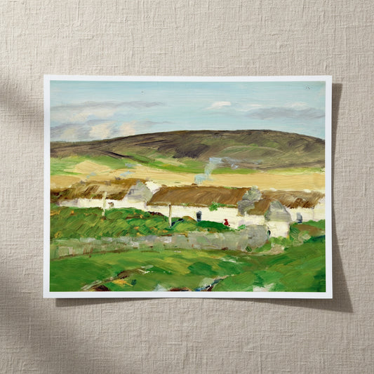 40×50 cm unframed archival print resting on light linen fabric. Soft natural daylight, gentle shadows, artisanal fine-art photography style.