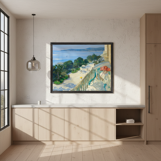 The Terrace, Cap d'Ail John Lavery print in white frame – 40x50 cm framed Irish art wall decor