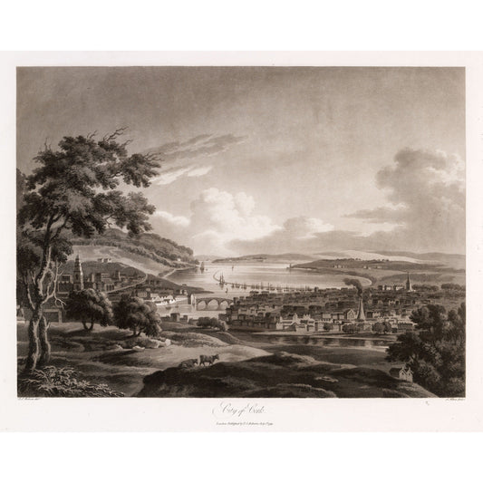 City of Cork and its harbour, 1799 aquatint by Thomas Sautelle Roberts, engraved by Samuel Alken - vintage Irish art print