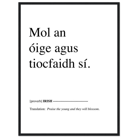 Praise the young and they will blossom Irish Proverb Framed Print – Irish wall art print | Buy Irish Art