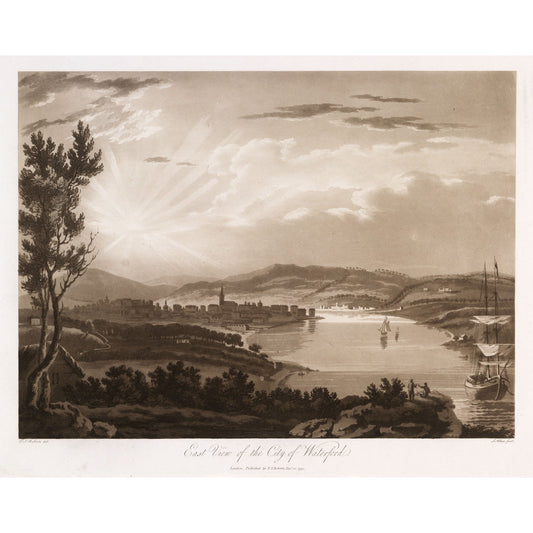 East View of the City of Waterford, 1795 aquatint by Thomas Sautelle Roberts, engraved by Samuel Alken - vintage Irish art print