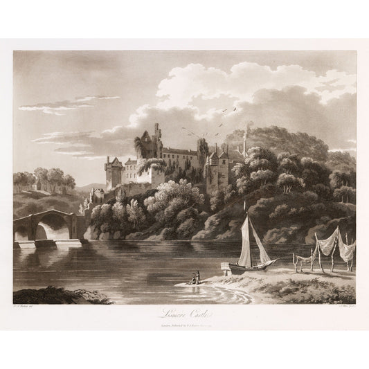 Lismore Castle above the Blackwater, 1790s aquatint by Thomas Sautelle Roberts, engraved by Samuel Alken - vintage Irish art print