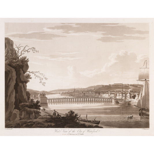 West View of the City of Waterford, 1795 aquatint by Thomas Sautelle Roberts, engraved by John William Edy - vintage Irish art print