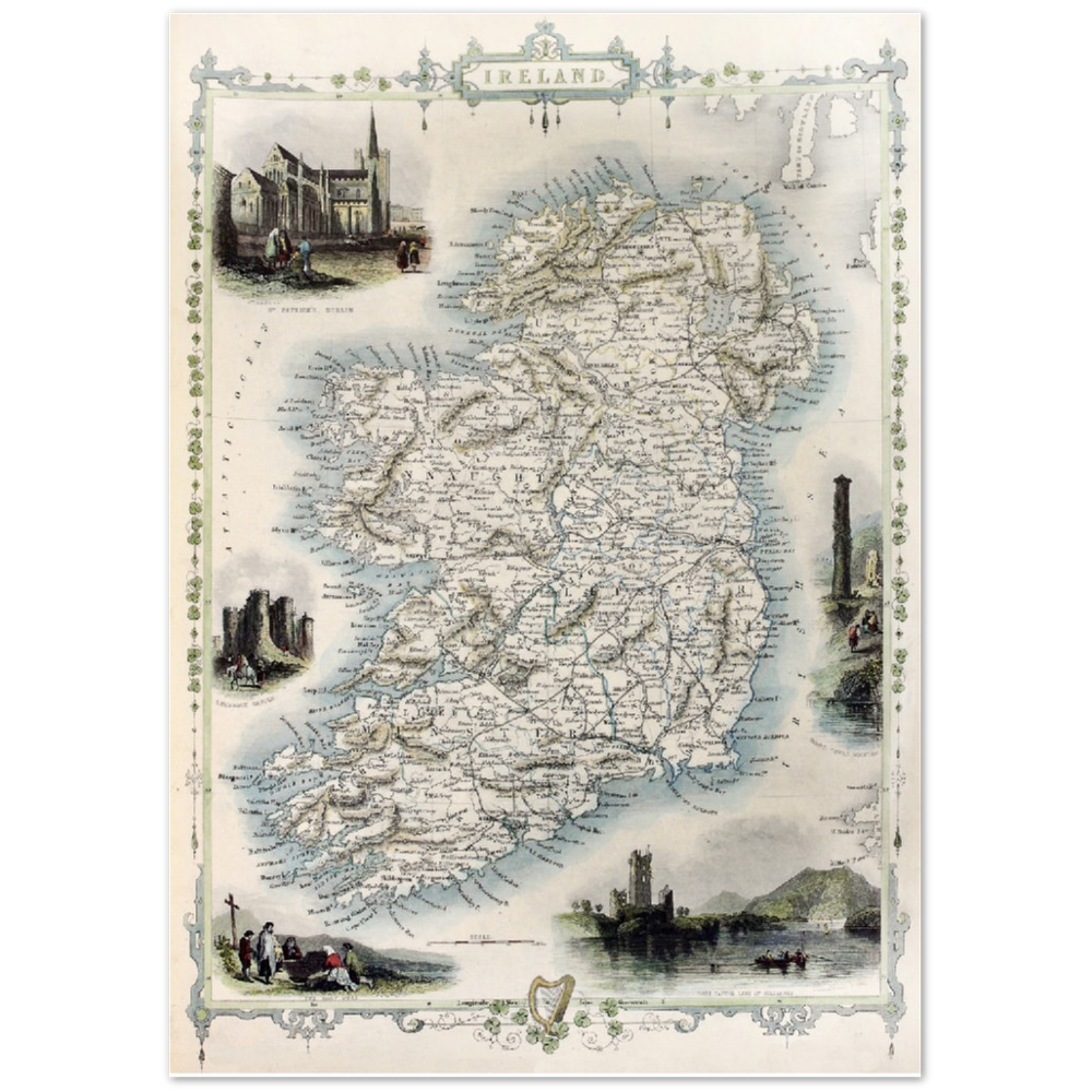Alte Karte von Irland, Vintage Antik Reproduktion gerahmt Druck