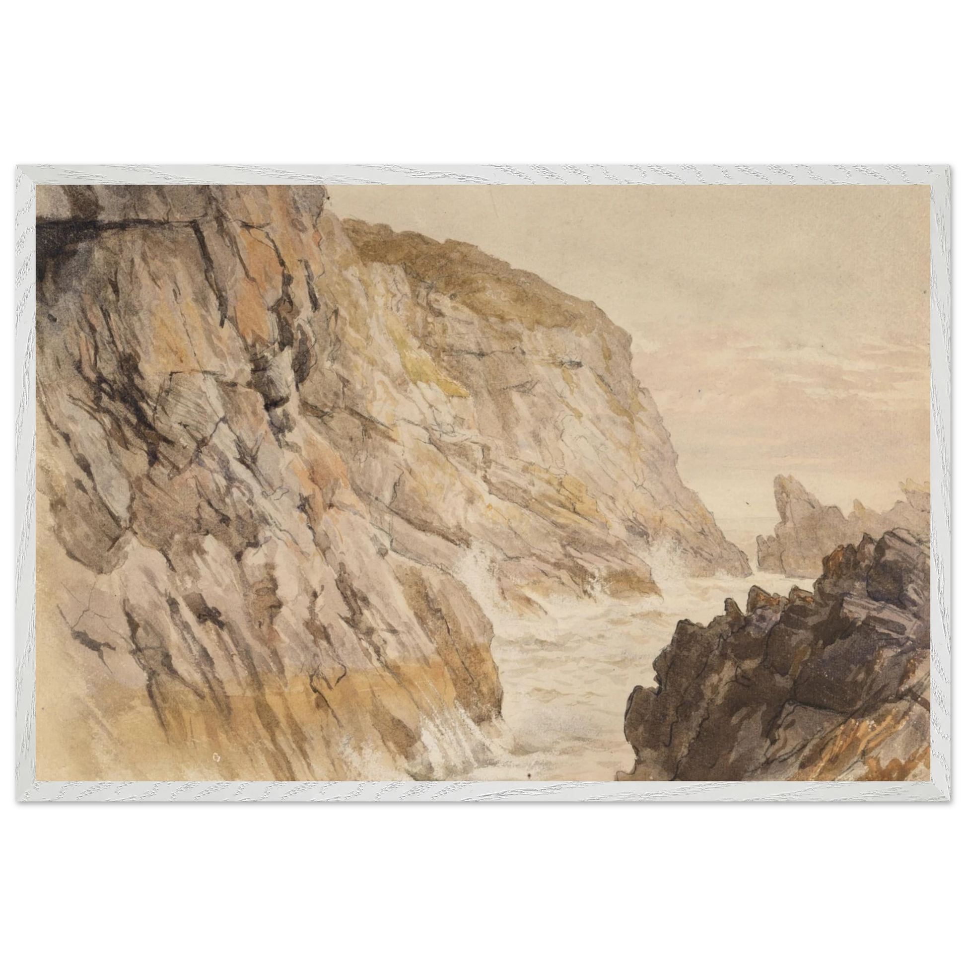 Cliffs at Howth framed art print displayed on wall as a centerpiece in modern living room decor