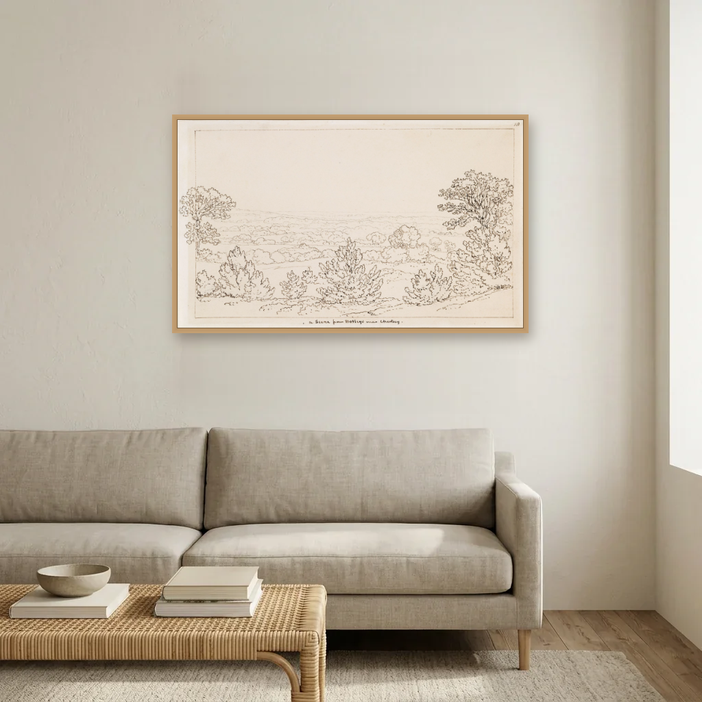 Chertsey, Surrey, from Botleys House art print, framed and hung in a living room
