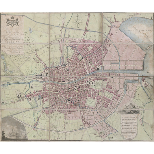 Modern Plan of the City and Environs of Dublin, 1798, by William Wilson, engraved by Benjamin Baker - vintage Dublin map print