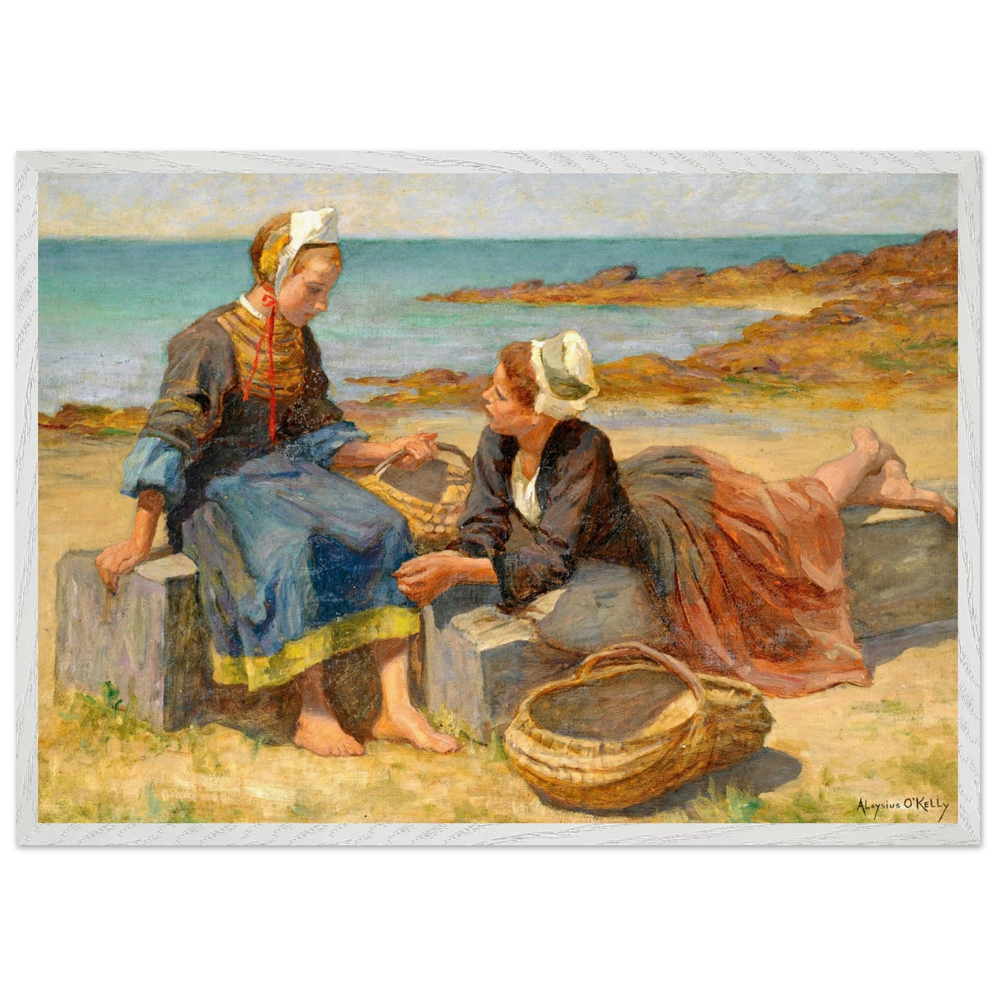 Breton Girls On a Beach By Irish Artist Aloysius O'Kelly Art Print (view 17)