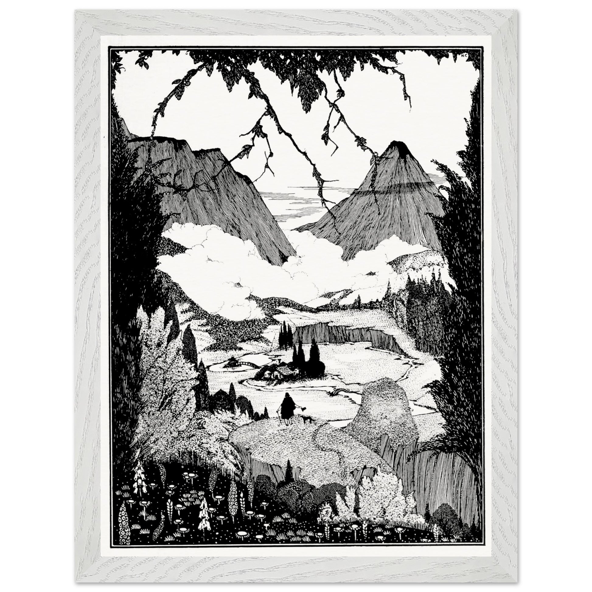 30×40 cm – Harry Clarke “Landor’s Cottage” framed art print in white wood frame, 30×40 cm
