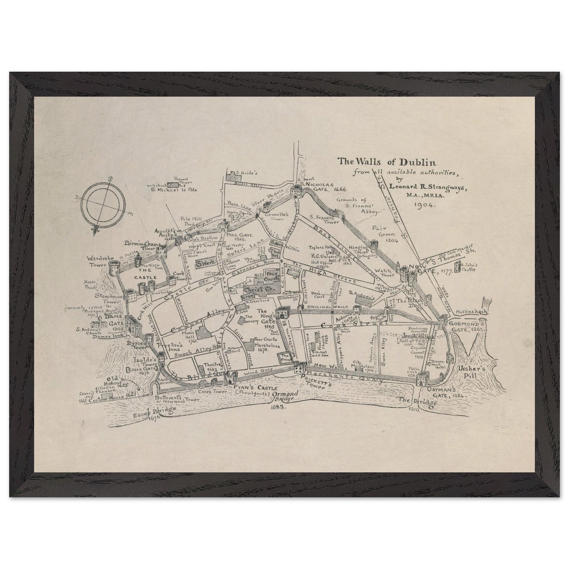 The Walls of Dublin — Antique City Map Print | Historic Irish Wall Art – view 7 | Buy Irish Art