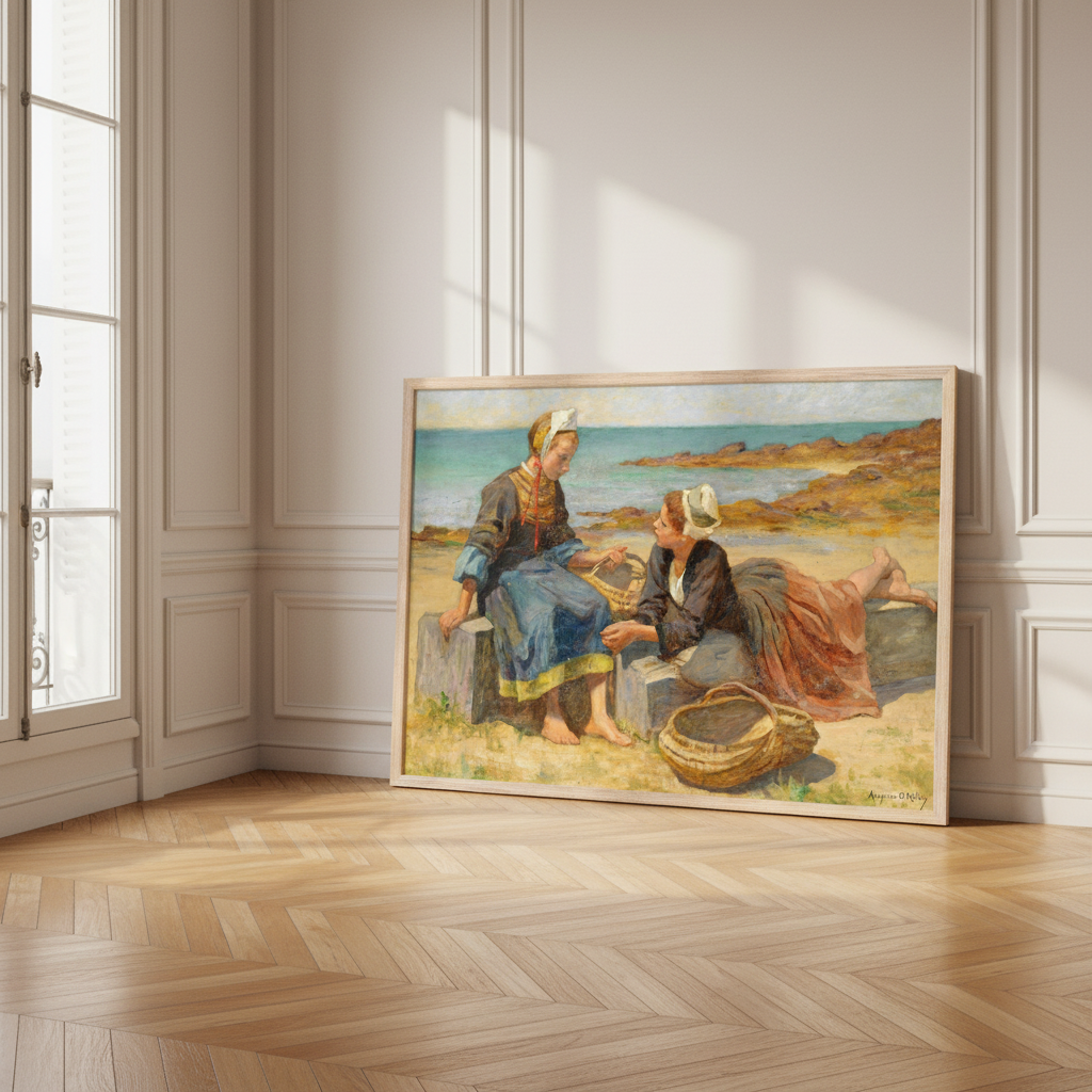 Breton Girls On a Beach By Irish Artist Aloysius O'Kelly Art Print (view 3)