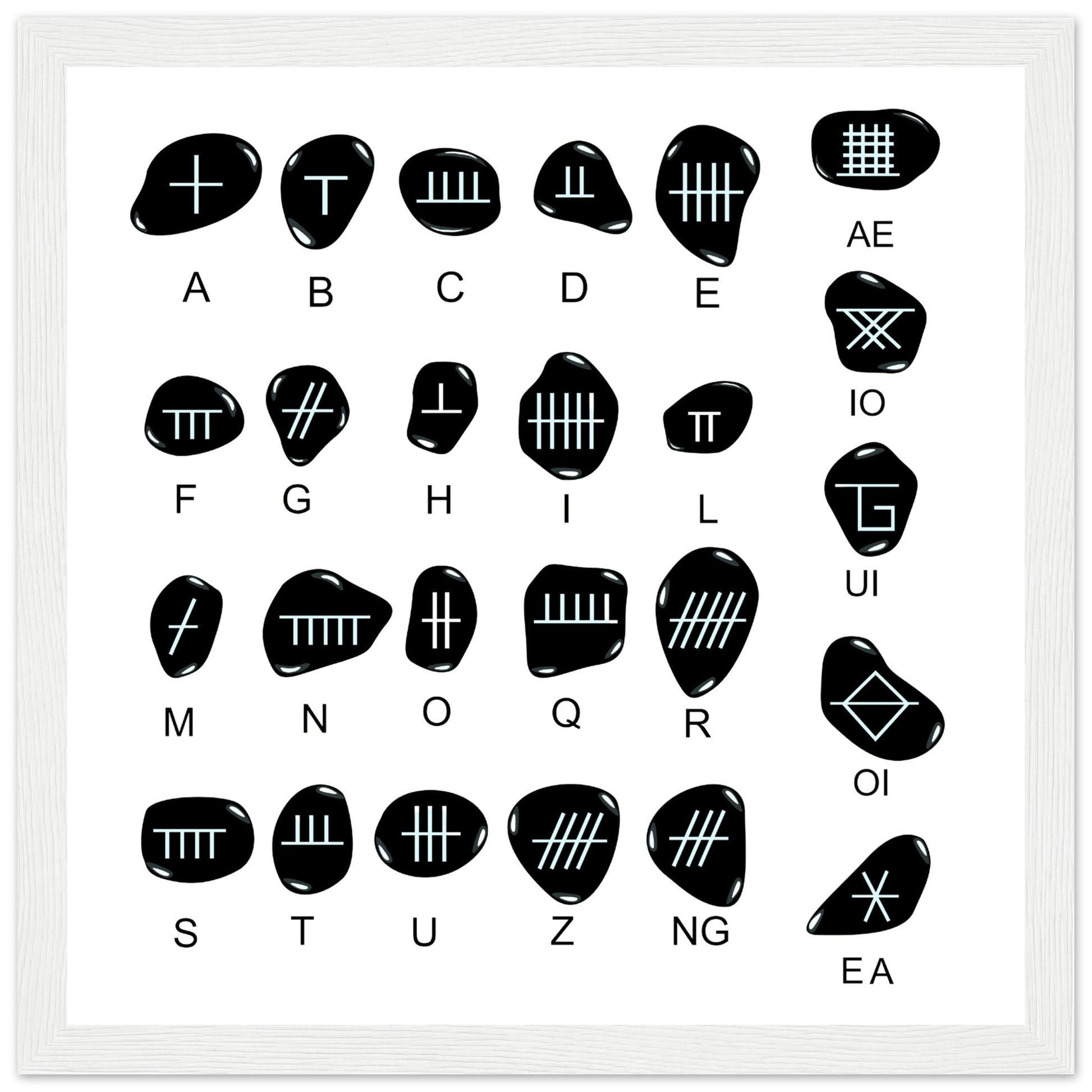 Ogham Art Print: Intricately detailed representation of Ireland's ancient alphabet, blending tradition with modern elegance. Perfect for history and art enthusiasts.