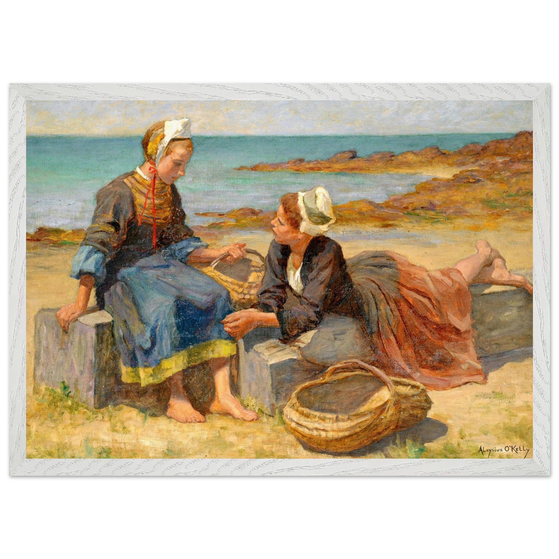 Breton Girls On a Beach By Irish Artist Aloysius O'Kelly Art Print (view 21)