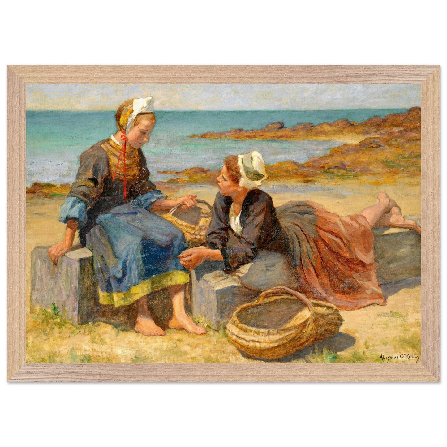 Breton Girls On a Beach By Irish Artist Aloysius O'Kelly Art Print (view 12)