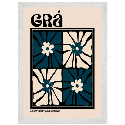 Grá Irish language love print — navy and cream floral design for modern interiors