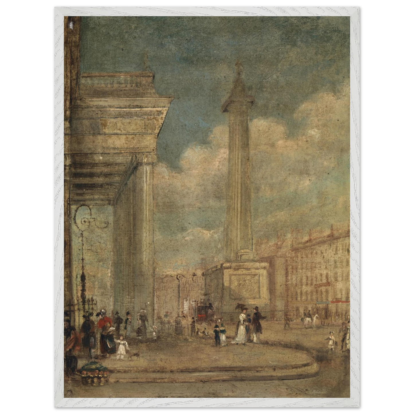 Large 60×80 cm framed print of A View of O’Connell Street, Dublin by George Petrie in a white wood frame.