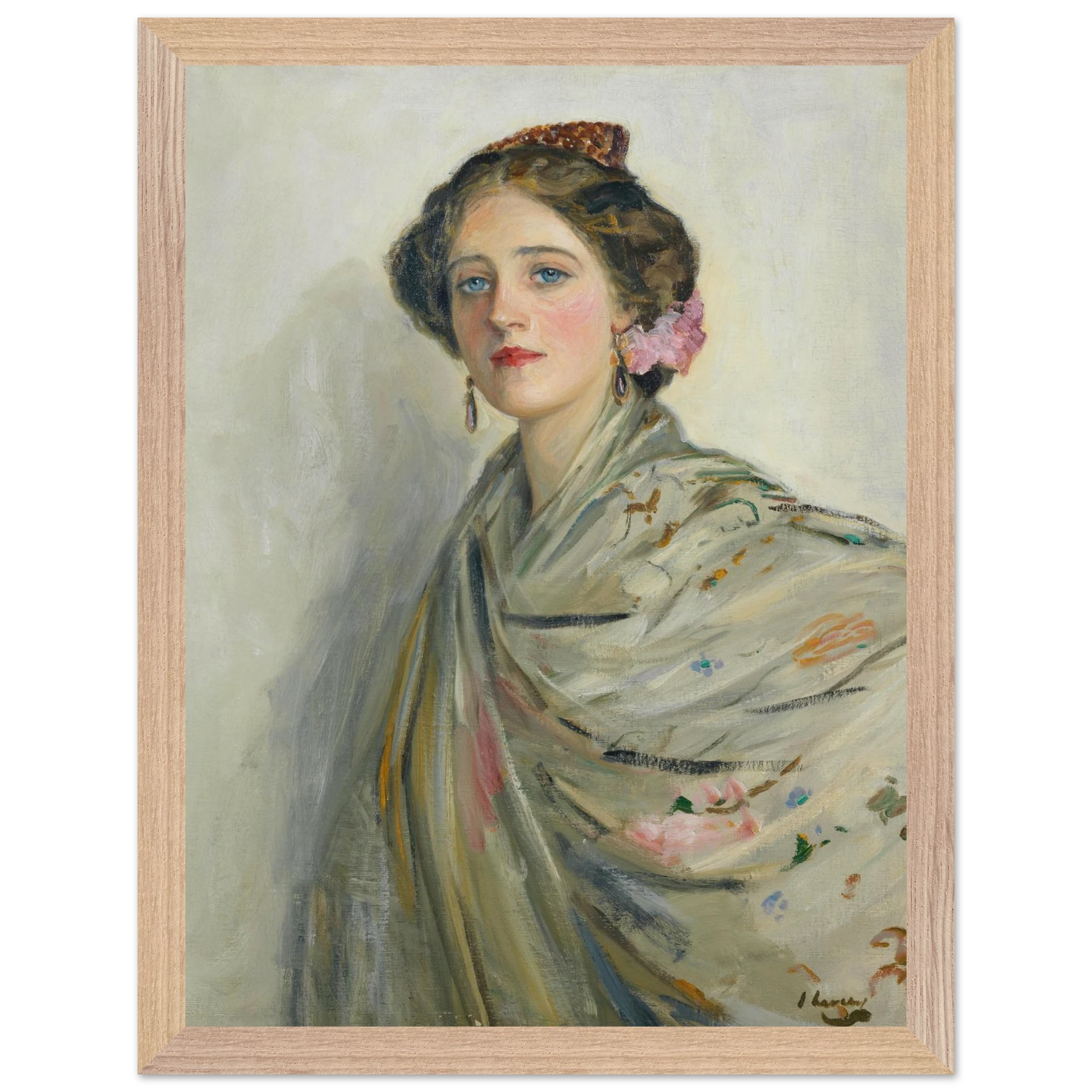 A Fair Spaniard, Mrs Chowne Irish art print in natural oak wood frame 30x40 cm Collector’s Edition