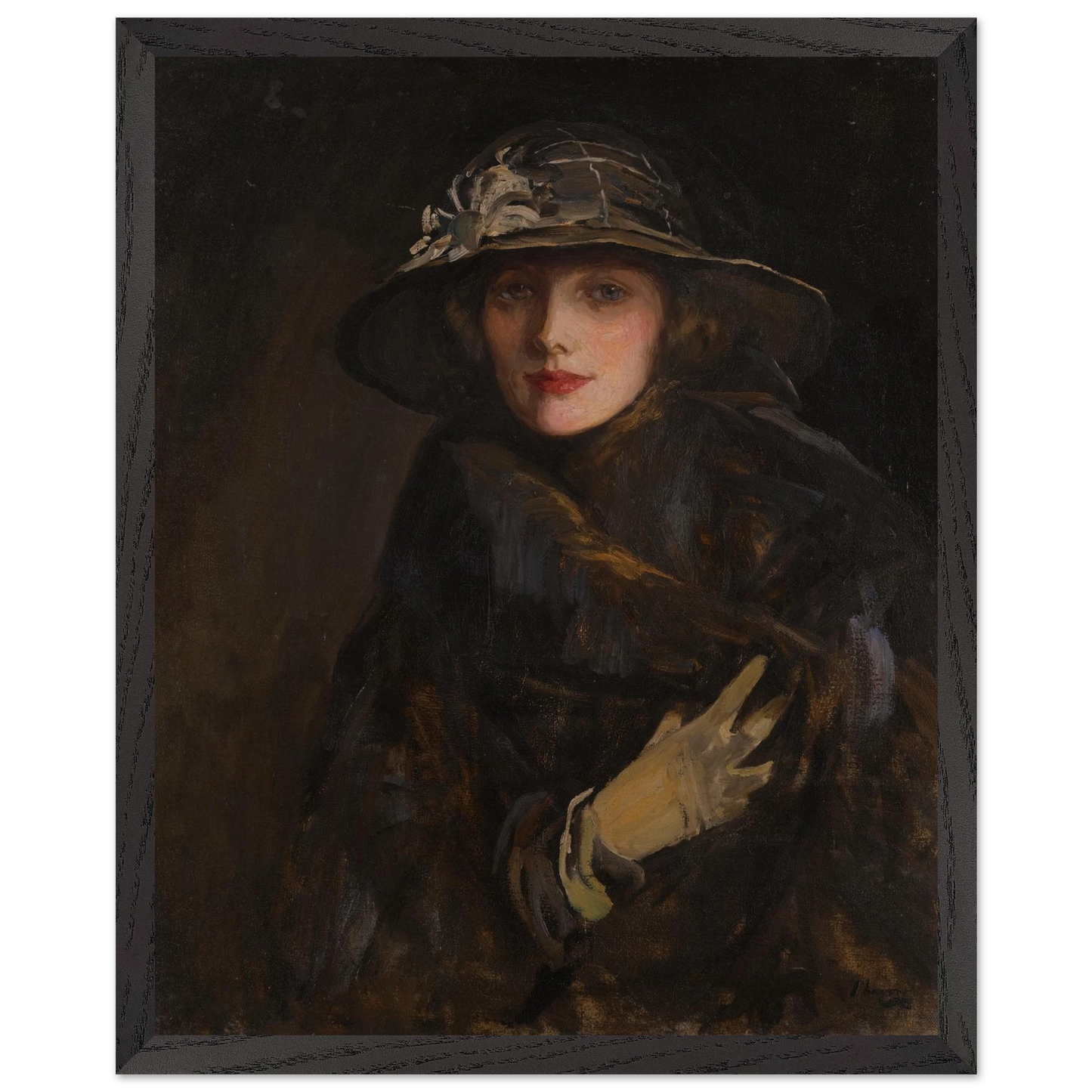 A Lady in Brown 1920 by Sir John Lavery 40x50 cm framed Irish art print in black frame Collector’s Edition