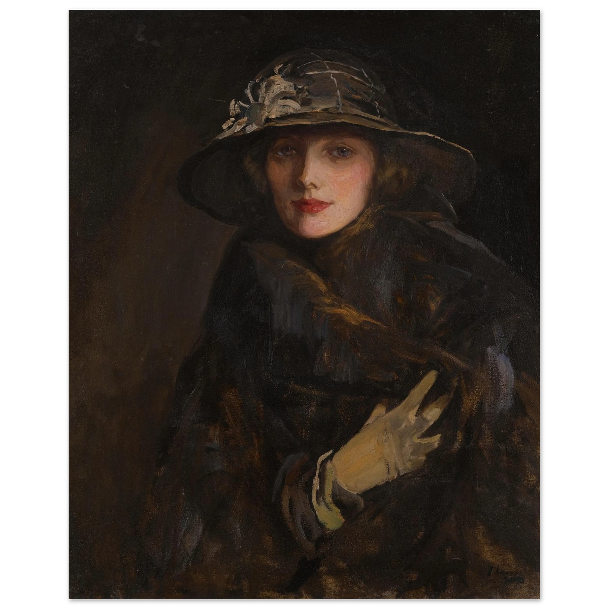 A Lady in Brown (1920) by Sir John Lavery archival unframed art print, 40×50 cm, museum-quality matte paper.