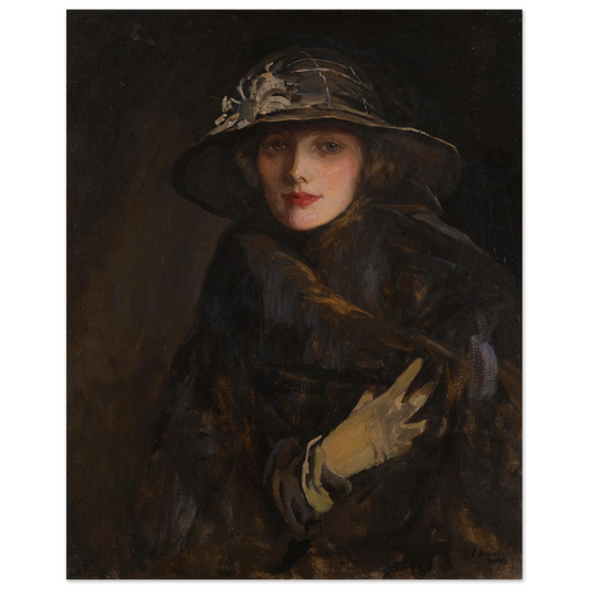 A Lady in Brown (1920) by Sir John Lavery archival unframed art print, 40×50 cm, museum-quality matte paper.