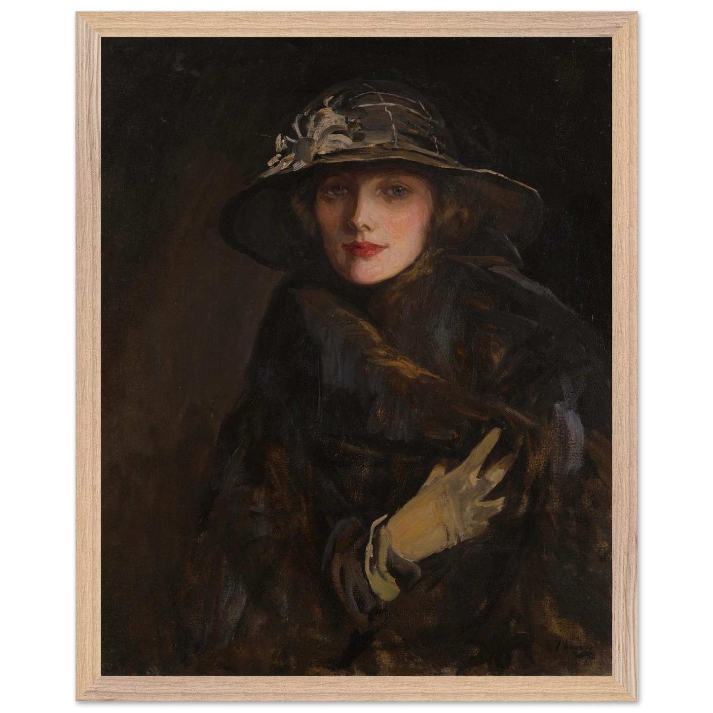 A Lady in Brown by Sir John Lavery Irish art print 40x50 cm in oak frame Collector’s Edition