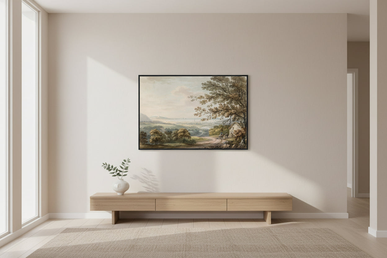 La campagne près de Bray, comté de Wicklow, en direction de la baie de Killiney" par Thomas Sautelle Roberts (1760-1826). Impression encadrée