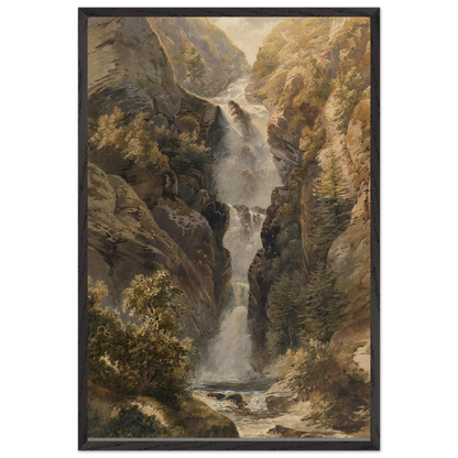 Black Wooden Framed reproduction of Esna Larach Waterfall by Henry Newton from the National Gallery of Ireland Collection