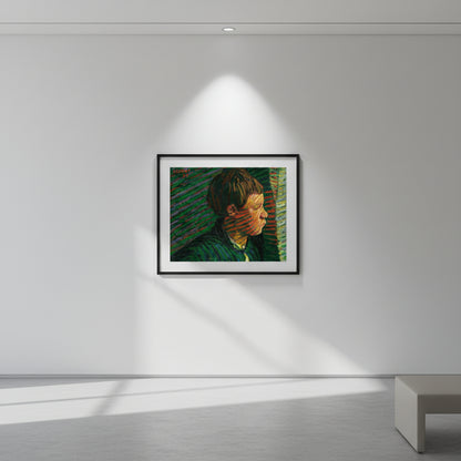 Breton Boy in Profile by Roderic O’Conor 40x50 cm Collector’s Edition print in gallery-style modern interior with spotlight lighting