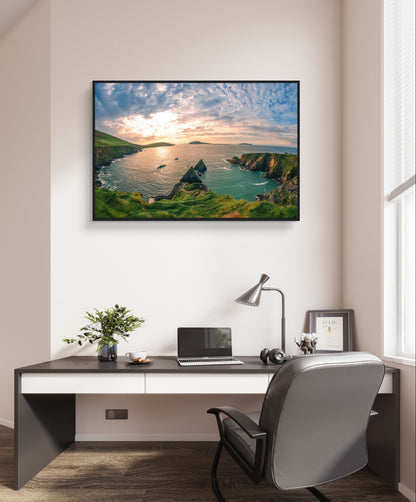 Capture the breathtaking beauty of Ireland's Dingle Peninsula with our stunning photographic framed print. This exquisite artwork brings to life the enchanting landscapes, coastal cliffs, and charming villages that define the allure of the Dingle Peninsula.
