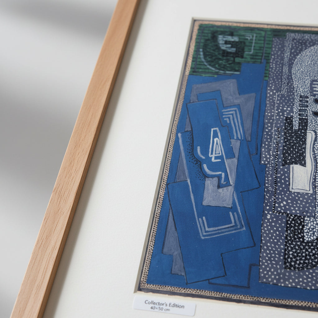 Close-up detail of Four Element Composition by Mainie Jellett, Collector’s Edition 40×50 cm print. Focus on Master’s Edition paper texture, archival pigments, and 20mm FSC hardwood frame profile. Soft directional light, clean premium presentation. Buy Irish Art