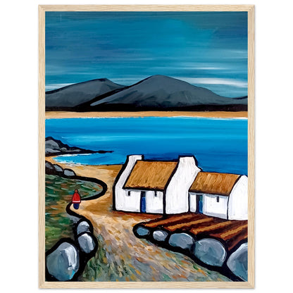 Connemara Lakes Cottage Irish art print 45x60 cm in natural oak frame