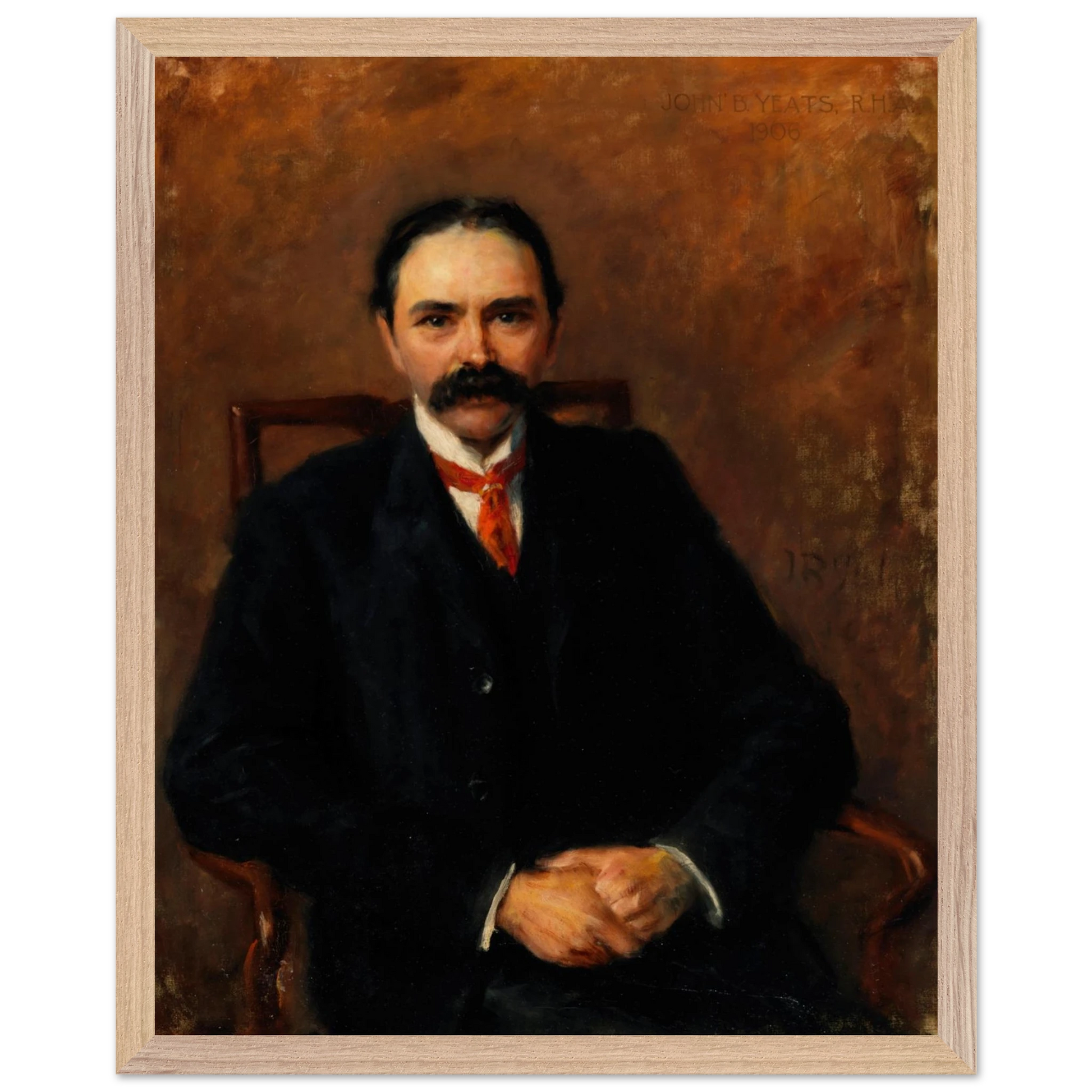 Douglas Hyde portrait framed print in natural wood – cultural Irish art 40×50 cm
