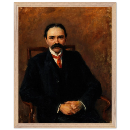 Douglas Hyde portrait framed print in natural wood – cultural Irish art 40×50 cm