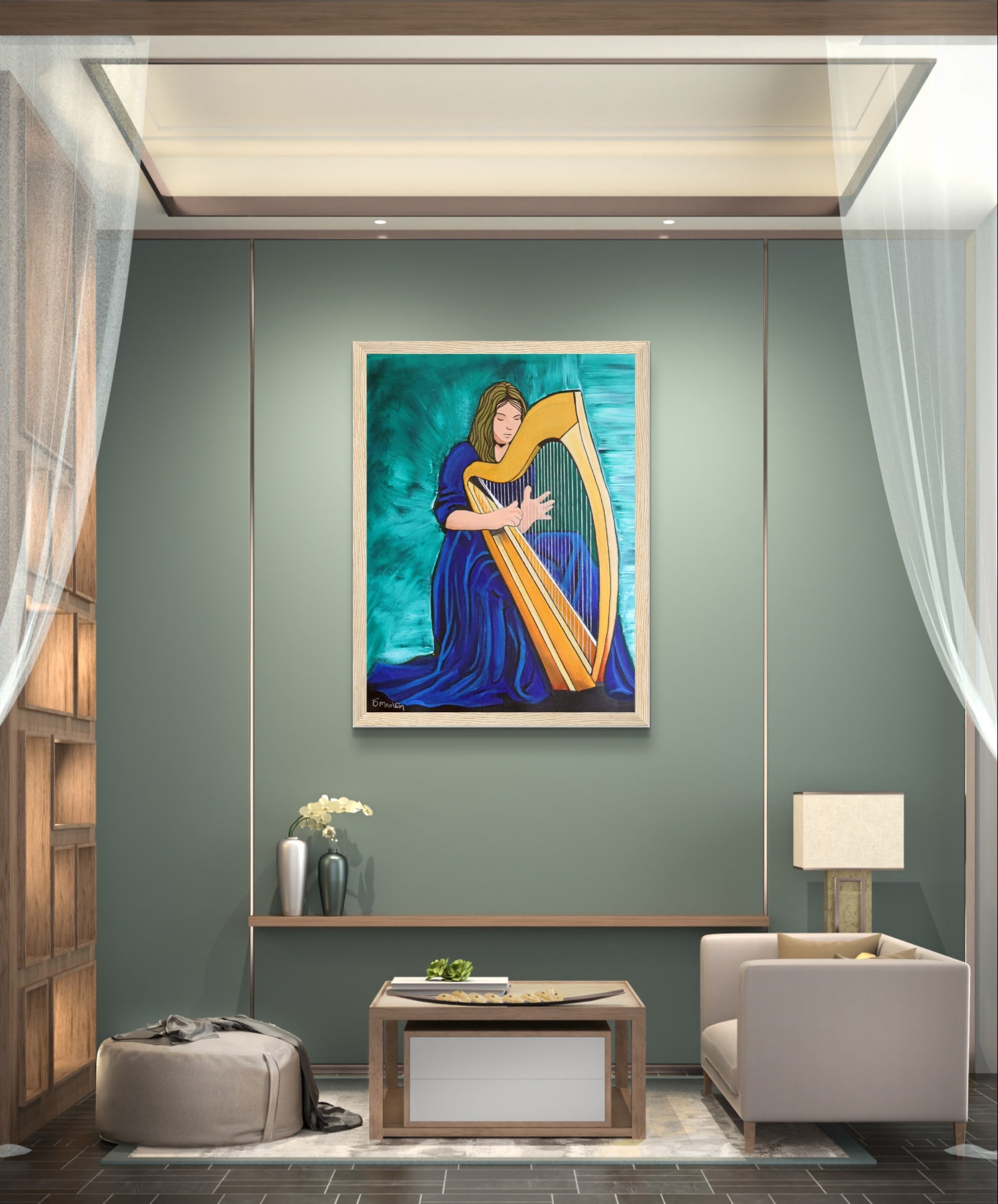 Capture the essence of Celtic music with an art print of an Irish harpist, celebrating Ireland's heritage. Intricate details evoke enchanting melodies. Perfect home decor or meaningful gift.