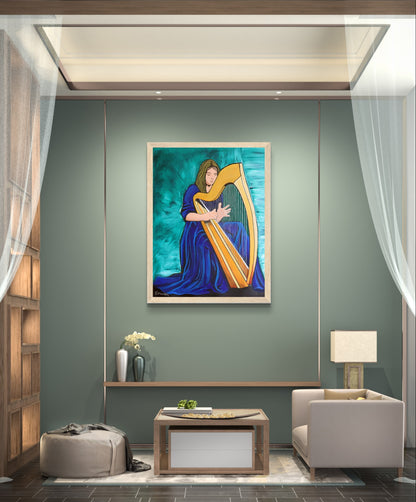 Capture the essence of Celtic music with an art print of an Irish harpist, celebrating Ireland's heritage. Intricate details evoke enchanting melodies. Perfect home decor or meaningful gift.