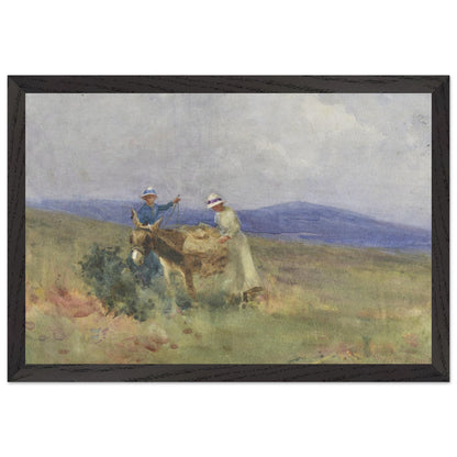 Framed 30x45 cm print of Unpacking the Picnic by Mildred Anne Butler in black frame