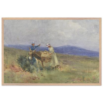 Framed 60x90 cm print of Unpacking the Picnic by Mildred Anne Butler in wood frame