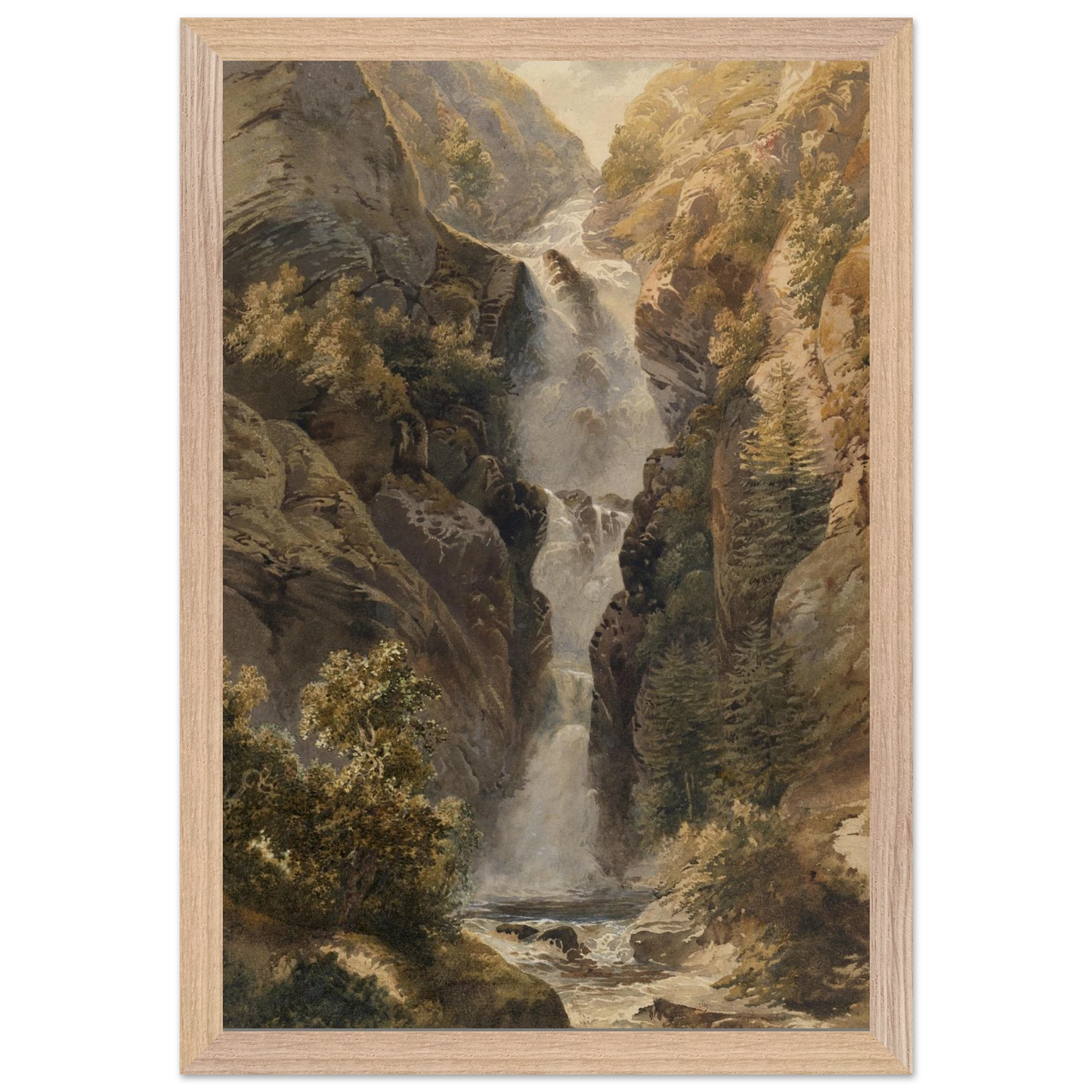 Wooden Framed reproduction of Esna Larach Waterfall by Henry Newton from the National Gallery of Ireland Collection