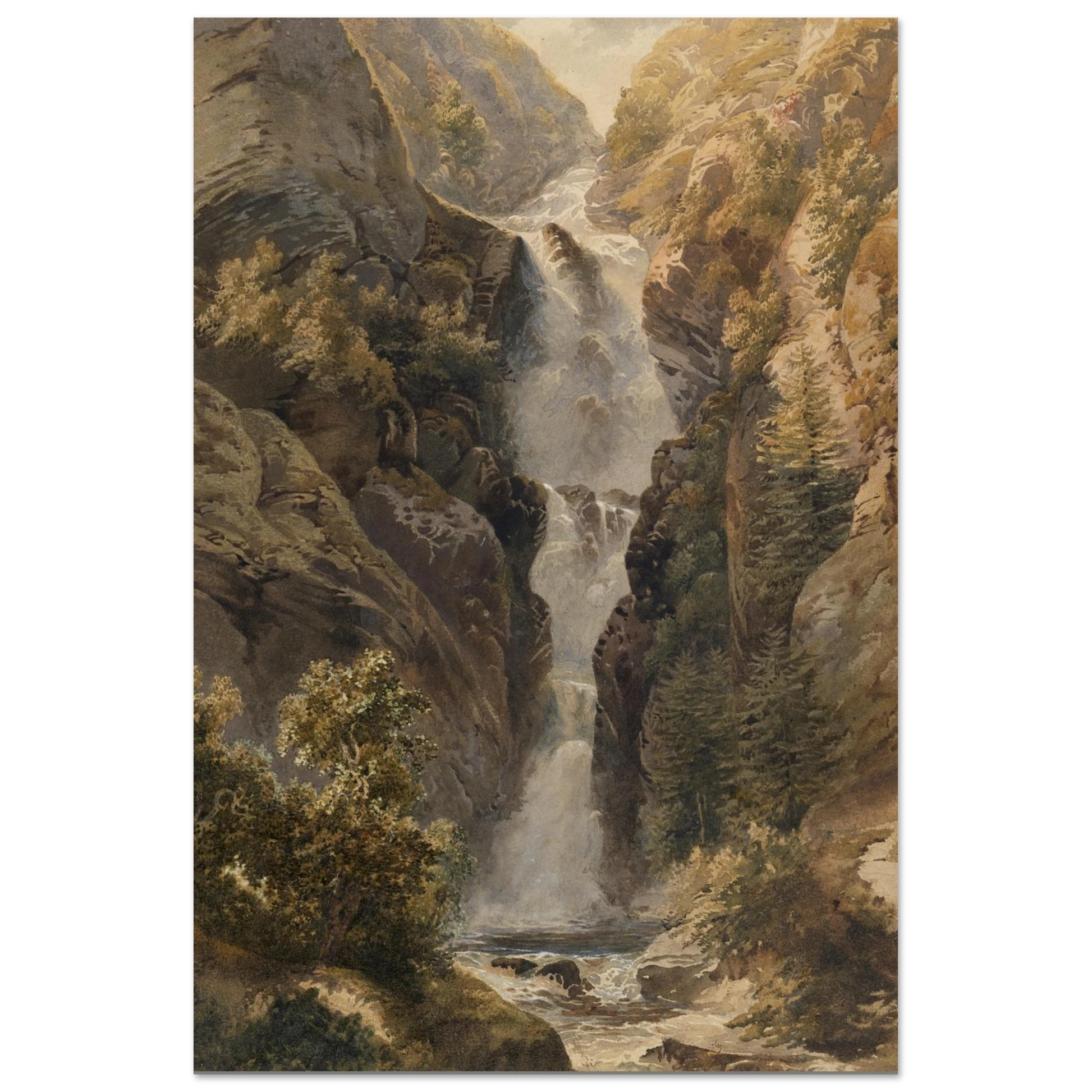 Large unframed reproduction of Esna Larach Glenariff Waterfall by Henry Newton from the National Gallery of Ireland Collection