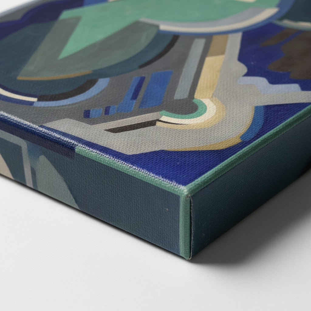 Sea Rhythm (1919) by Mainie Jellett – Collector’s Edition Canvas Print. Macro close-up of textured gallery canvas showing pigment detail and 4cm depth — Sea Rhythm by Mainie Jellett