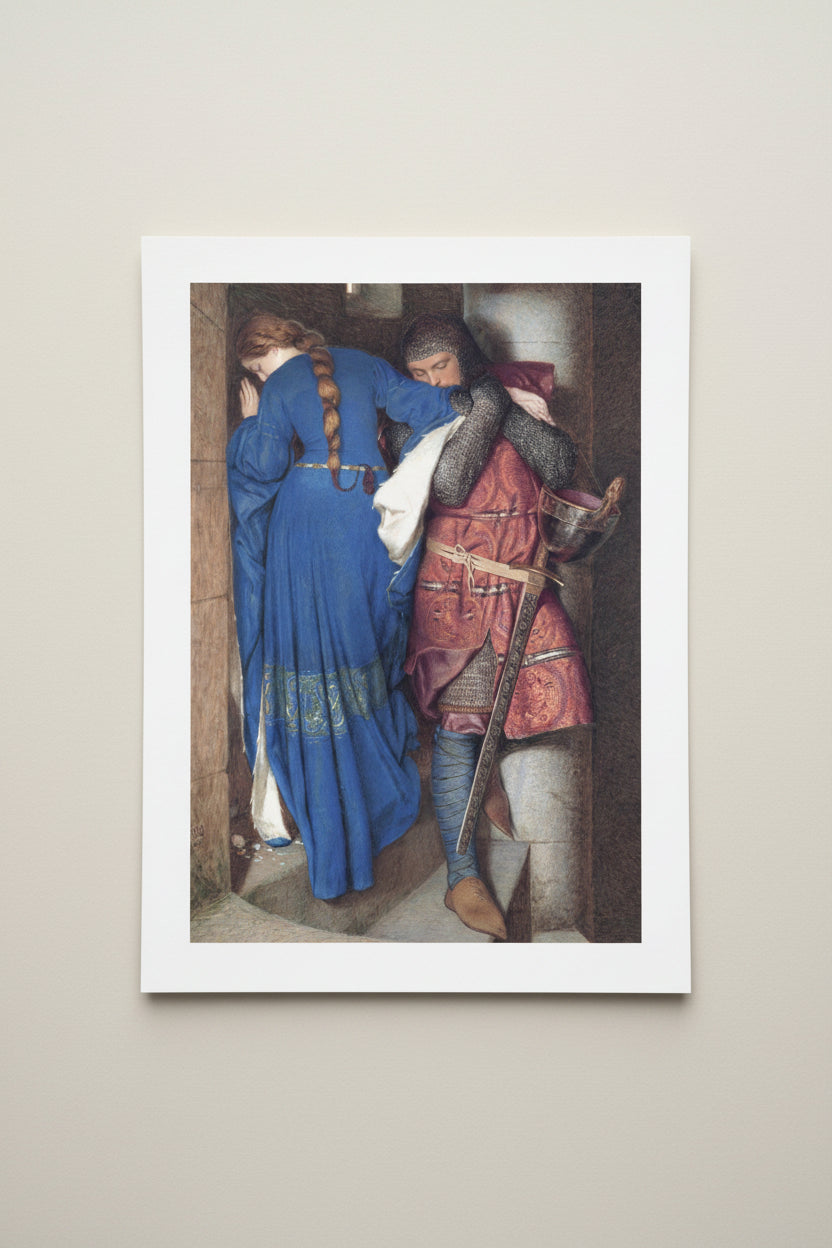 Hellelil und Hildebrand, das Treffen auf der Turmtreppe des irischen Künstlers Frederic William Burton, Kunstdruck