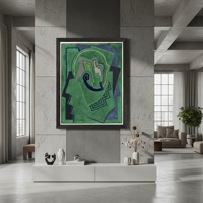 Single Element (c.1938) by Mainie Jellett in a black wooden frame, archival Irish abstract art print with geometric green and grey shapes.
