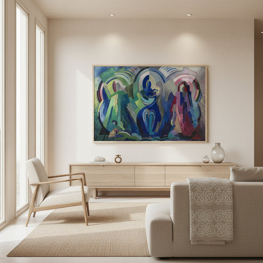 The Virgin of Éire by Mainie Jellett – Irish Modernist art print displayed in a contemporary living room