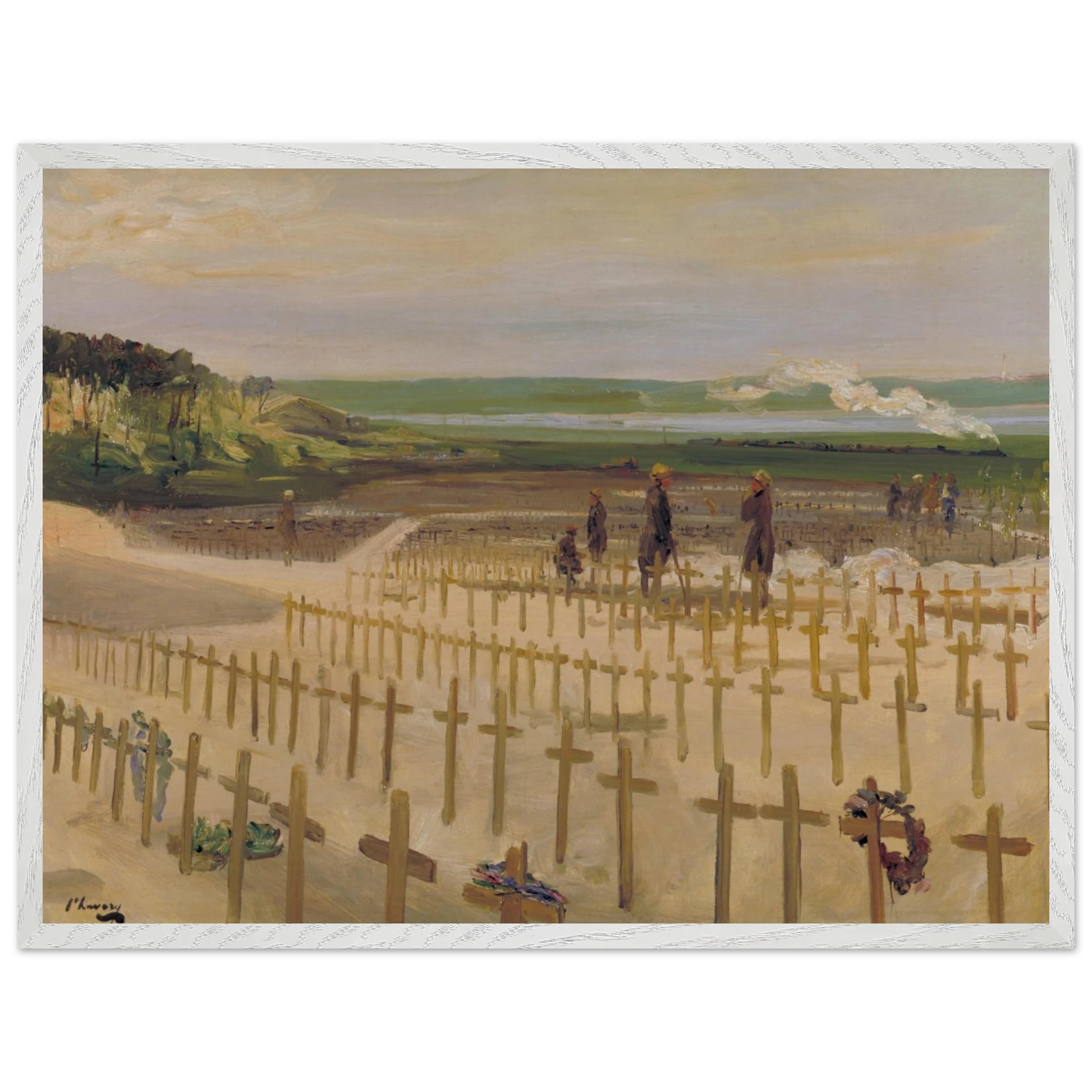 The Cemetery Etaples 1919 by Sir John Lavery framed in white wood frame 60x80 cm Irish art print