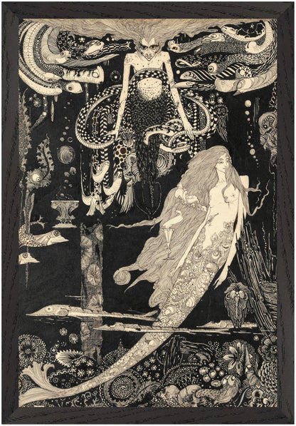 The Little Sea Maid by Harry Clarke, vertical 30×45 cm art print in a black gallery frame, intricate Art Nouveau illustration.