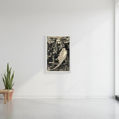 The Little Sea Maid by Irish Artist Harry Clarke Art Print 30×45 cm (12×18 inches).
Interior: bright white room, soft daylight, highly minimalist styling.