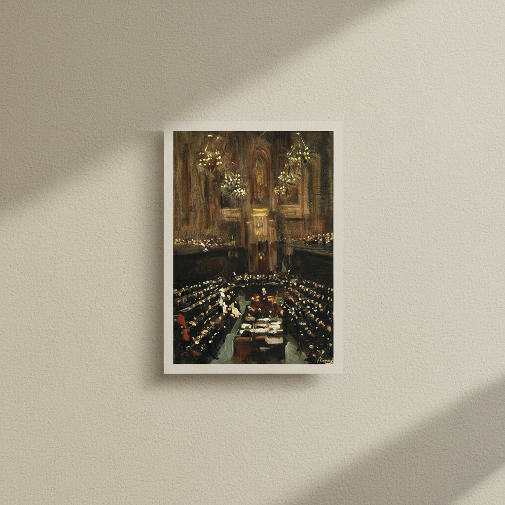 Unframed Treaty print floating shadow-mount style against a beige textured wall, subtle drop shadow, luxury product photography style, 4K resolution look.