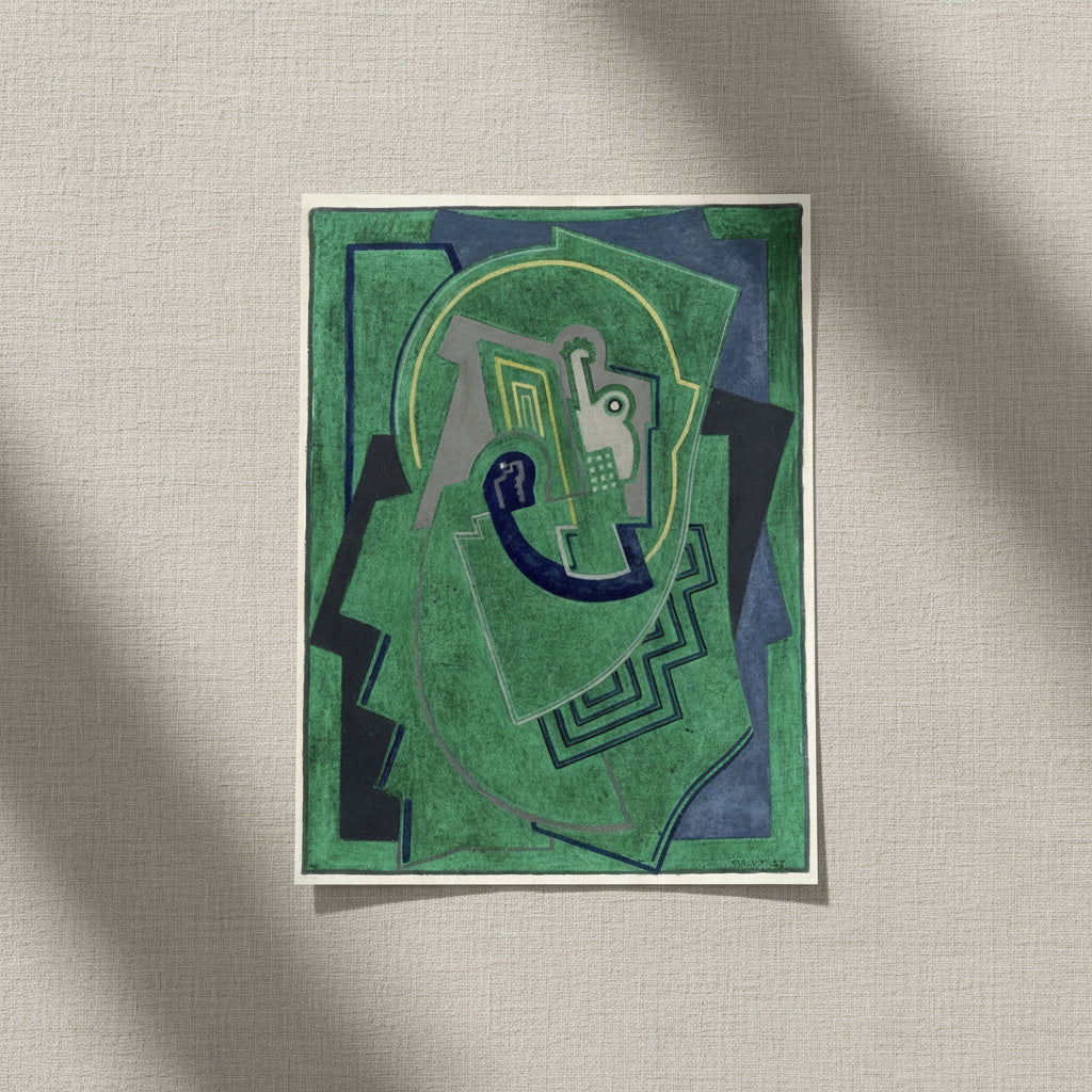 Unframed print of Single Element (c.1938) by Mainie Jellett, Irish Modernist abstract artwork with green, blue and grey geometric forms.